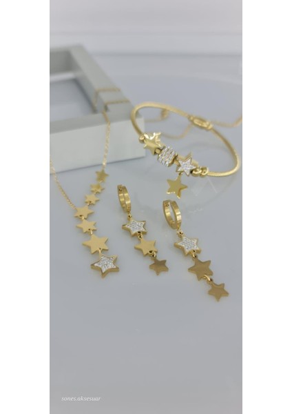Samanyolu Yıldız Çelik Takı Seti Gold Tarım Muhteşem Kararmaz Solmaz Hediye fiyatları