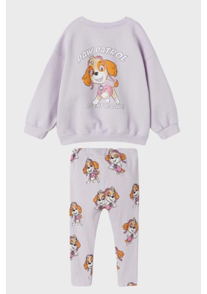 Yeni Sezon Kız Çocuk 3 Iplik Paw Patrol Baskılı Sweatshirt ve Fitilli Tayt Alt Üst Takım