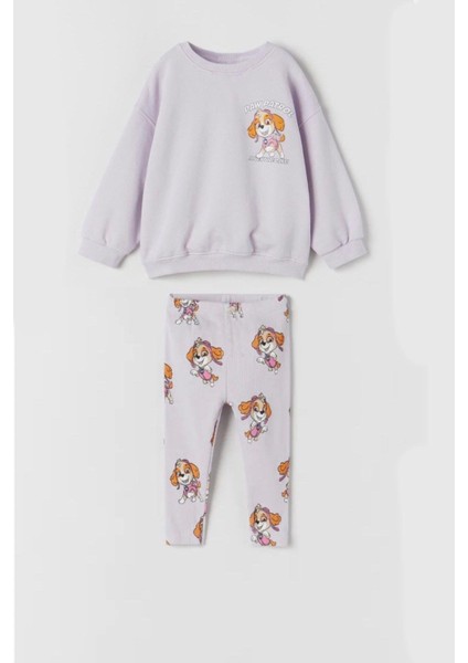 Yeni Sezon Kız Çocuk 3 Iplik Paw Patrol Baskılı Sweatshirt ve Fitilli Tayt Alt Üst Takım fiyatları