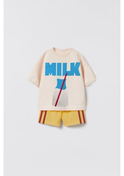 Unisex Çocuk Baskılı Pamuklu Bisiklet Yaka Altüst Takım