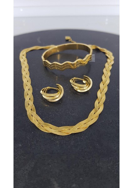 Dalga Gold Çelik Takı Seti 351