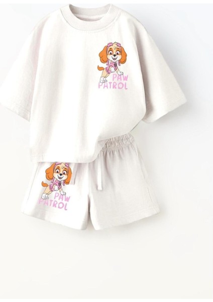 Kız Çocuk Paw Patrol Baskılı Pamuklu Bisiklet Yaka Altüst Takım