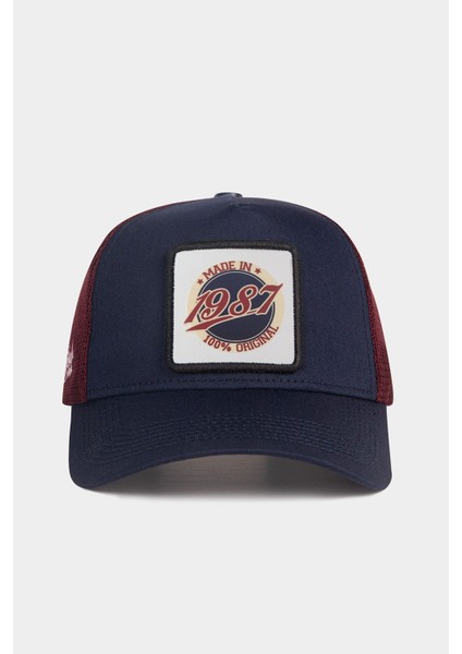 Made In 1987 Logolu Lacivert-Bordo Trucker Şapka