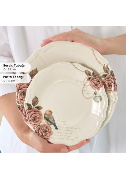 Roselle 24 Parça 6 Kişilik Desenli Yemek Takımı Çok Renkli Stoneware Malzeme