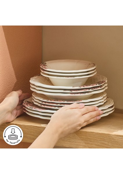 Roselle 24 Parça 6 Kişilik Desenli Yemek Takımı Çok Renkli Stoneware Malzeme