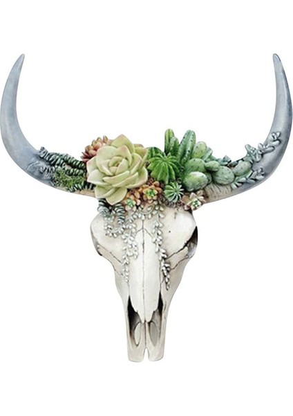 Reçine Uzun Boynuzlu Inek Kafatası Duvar Asılı Dekor, Çiçek Inek Kafatası Duvar Dekoru Kreş Dekoru Asılı Reçine Süsü L (Yurt Dışından)