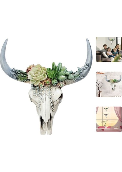Reçine Uzun Boynuzlu Inek Kafatası Duvar Asılı Dekor, Çiçek Inek Kafatası Duvar Dekoru Kreş Dekoru Asılı Reçine Süsü L (Yurt Dışından) fiyatları