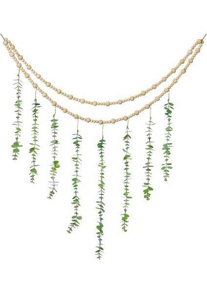 Okaliptüs Boho Duvar Dekoru Büyük Boho Yatak Odası Duvar Asılı Ahşap Boncuk Çelenk Yapay Okaliptüs Doğal Yeşillik (Yurt Dışından)