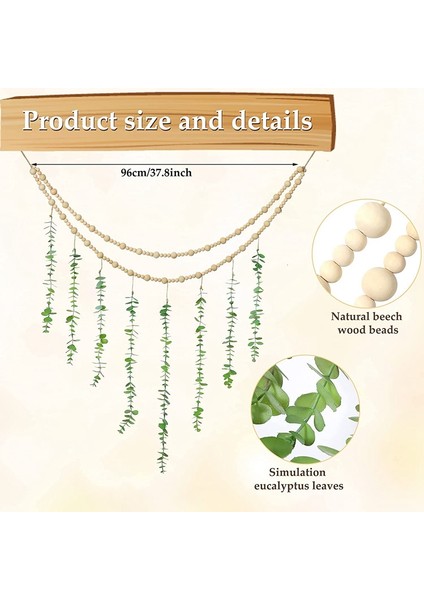 Okaliptüs Boho Duvar Dekoru Büyük Boho Yatak Odası Duvar Asılı Ahşap Boncuk Çelenk Yapay Okaliptüs Doğal Yeşillik (Yurt Dışından) indirimleri