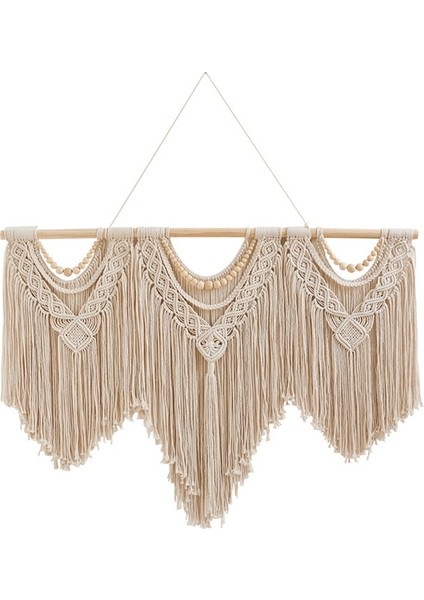 Makrome Duvar Askısı -Boho Goblen Makrome Duvar Dekor Sanatı-Şık Bohem El Yapımı Dokuma Goblen Dekorasyonu (Ahşap Boncuk) (Yurt Dışından)