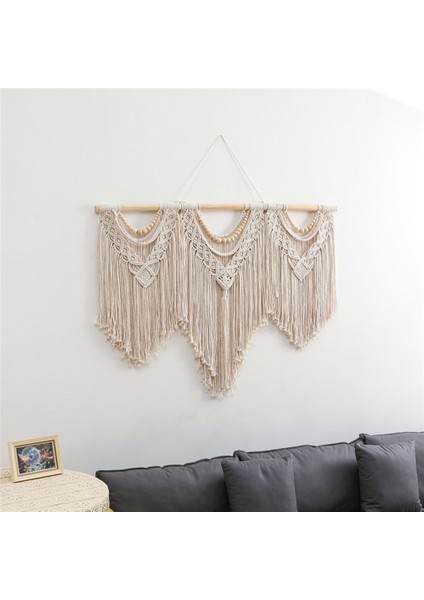 Makrome Duvar Askısı -Boho Goblen Makrome Duvar Dekor Sanatı-Şık Bohem El Yapımı Dokuma Goblen Dekorasyonu (Ahşap Boncuk) (Yurt Dışından) modelleri