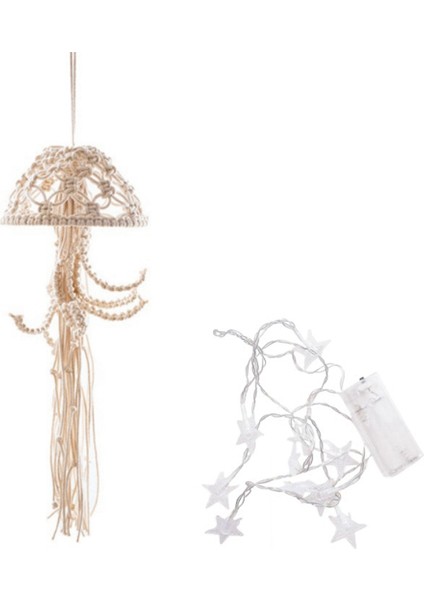 Boho Makrome Rüya Yakalayıcı El Yapımı Dokuma Süs Işıklı Denizanası Rüya Yakalayıcı Asılı Dekor B (Yurt Dışından)