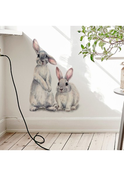 Iki Sevimli Tavşan Duvar Stickerı Çocuk Odası Ev Dekorasyonu Çıkarılabilir Duvar Kağıdı Oturma Odası Yatak Odası Duvar Resmi Tavşan Çıkartmaları (Yurt Dışından) fırsatları