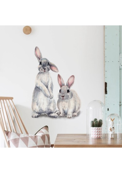 Iki Sevimli Tavşan Duvar Stickerı Çocuk Odası Ev Dekorasyonu Çıkarılabilir Duvar Kağıdı Oturma Odası Yatak Odası Duvar Resmi Tavşan Çıkartmaları (Yurt Dışından) indirimleri