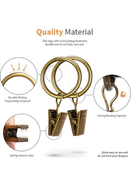 40 Paket Vintage Perde Klipleri, Klip Bronz Renk ile Güçlü Metal Dekoratif Paslanmaz Perdelik Perde Halkası (Yurt Dışından) fiyatları