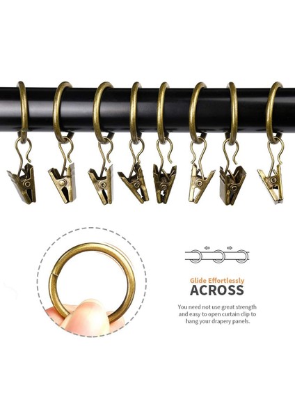 40 Paket Vintage Perde Klipleri, Klip Bronz Renk ile Güçlü Metal Dekoratif Paslanmaz Perdelik Perde Halkası (Yurt Dışından) modelleri