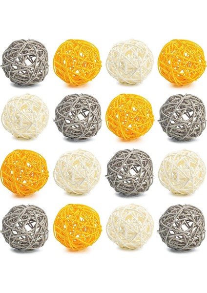 Kase Centerpiece Için Dekoratif Toplar, 16 Adet Büyük Rattan Toplar 2.8 Inç Sarı Hasır Toplar Dekoratif Dal Küreler Küreler (Yurt Dışından)