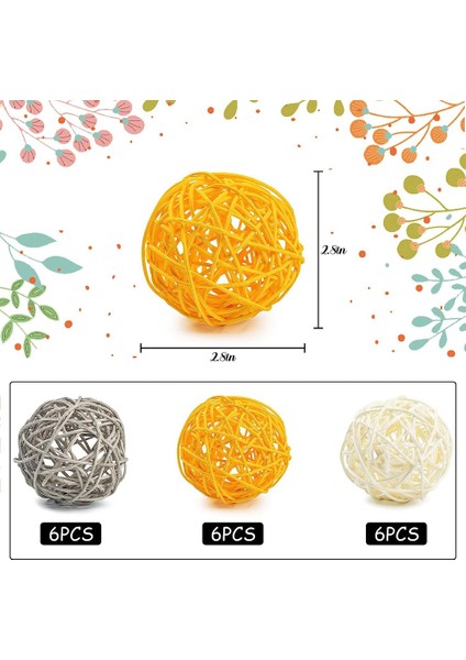 Kase Centerpiece Için Dekoratif Toplar, 16 Adet Büyük Rattan Toplar 2.8 Inç Sarı Hasır Toplar Dekoratif Dal Küreler Küreler (Yurt Dışından) fiyatları