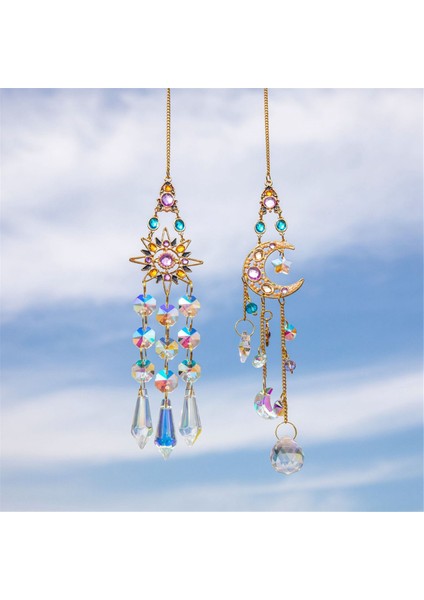 2 Adet Güneş Yakalayıcı Kristal Kolye Güneş Ay Pencere Prizmaları Gökkuşağı Vintage Rüzgar Çanları Asılı Işık Yakalayıcı Bahçe Dekoru (Yurt Dışından) fiyatları