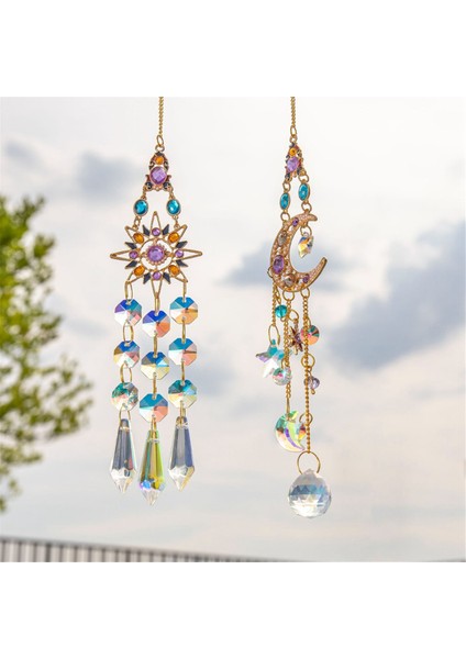 2 Adet Güneş Yakalayıcı Kristal Kolye Güneş Ay Pencere Prizmaları Gökkuşağı Vintage Rüzgar Çanları Asılı Işık Yakalayıcı Bahçe Dekoru (Yurt Dışından) modelleri
