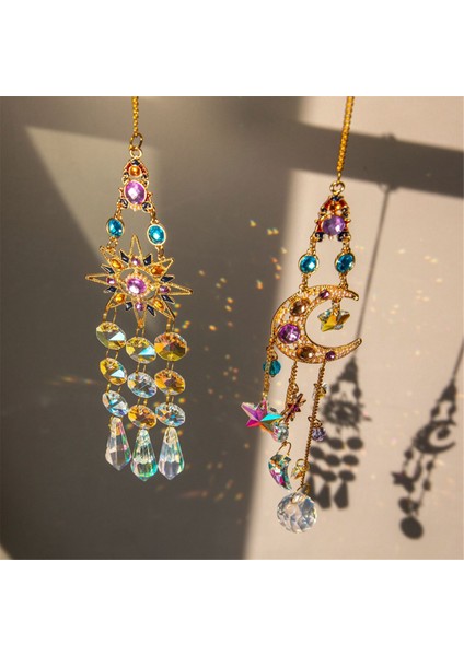 2 Adet Güneş Yakalayıcı Kristal Kolye Güneş Ay Pencere Prizmaları Gökkuşağı Vintage Rüzgar Çanları Asılı Işık Yakalayıcı Bahçe Dekoru (Yurt Dışından) indirimleri