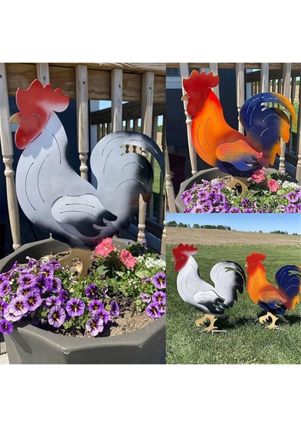 Açık Hava Metal Horoz Bahçe Kazıkları ve Renkli Horoz Dekorasyonu Çiftlik Dekorasyonu Vintage A (Yurt Dışından) indirimleri