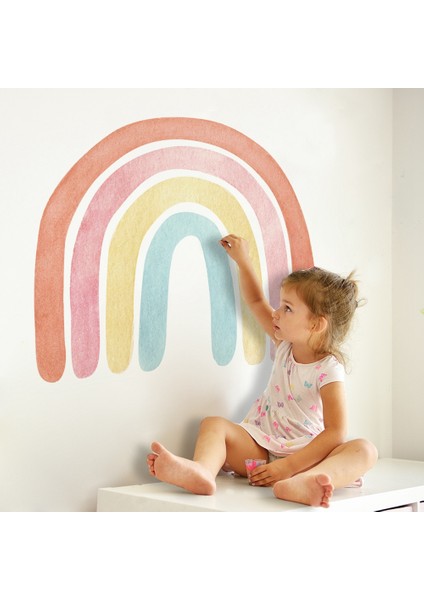 Büyük Gökkuşağı Suluboya Ev Dekor Duvar Stickerı Çocuk Odası Kreş Çıkartmaları Nordic Çocuk Çıkartmaları Için Kendinden Yapışkanlı, C (Yurt Dışından) fiyatları