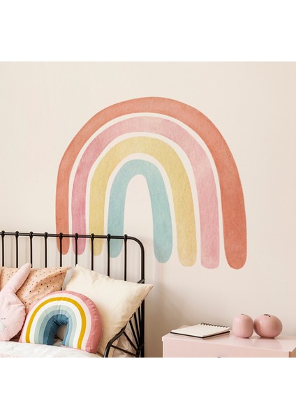 Büyük Gökkuşağı Suluboya Ev Dekor Duvar Stickerı Çocuk Odası Kreş Çıkartmaları Nordic Çocuk Çıkartmaları Için Kendinden Yapışkanlı, C (Yurt Dışından) modelleri