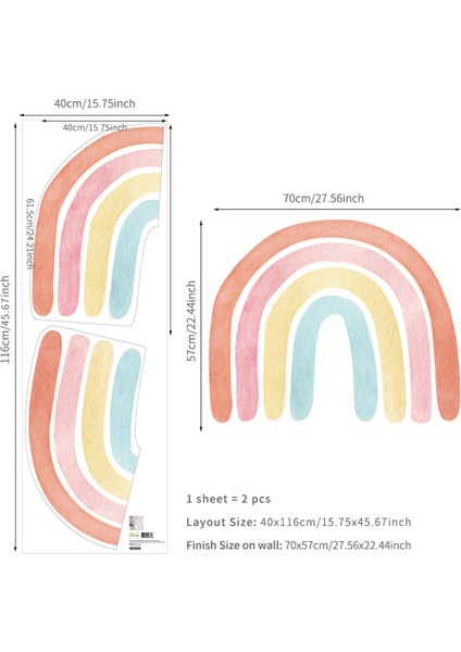 Büyük Gökkuşağı Suluboya Ev Dekor Duvar Stickerı Çocuk Odası Kreş Çıkartmaları Nordic Çocuk Çıkartmaları Için Kendinden Yapışkanlı, C (Yurt Dışından) indirimleri
