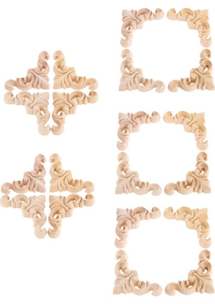 20 Adet Oyma Boyasız Avrupa Ahşap Mobilya Pencere Köşe Ahşap Aplike Onlay Ahşap Figürler Süs 4x4 cm (Yurt Dışından)