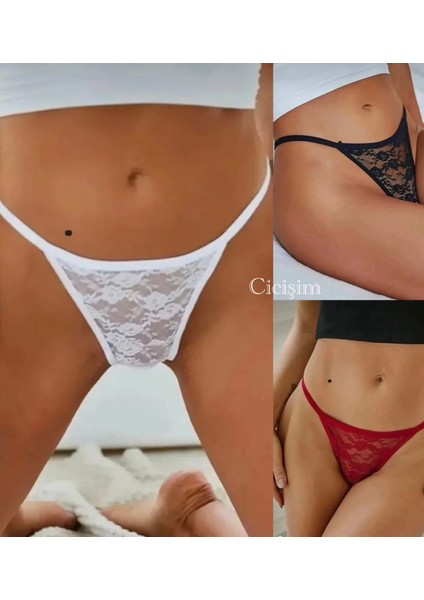 Dantelli 3'lü String Tanga Büyük Beden Seçenekli