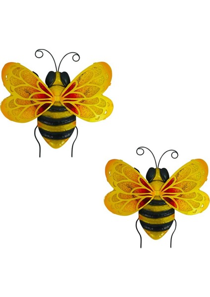 2 Adet Metal Arı Duvar Sanatı Arı Açık Hava Dekoru Asılı Bahçe Duvar Dekoru Dış Arı Cam Heykel Süslemeleri (Yurt Dışından)