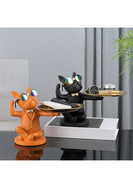 Bulldog Hayvan Figürleri Fransız Bulldog Butler Nordic Reçine Köpek Heykeli Masa Süsleri Depolama Tepsisi Köpek El Sanatları D (Yurt Dışından) modelleri