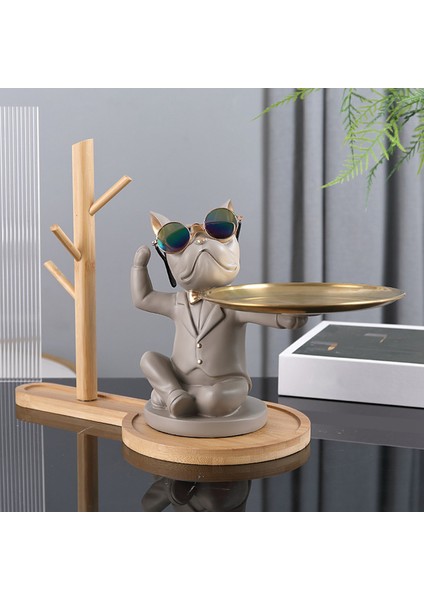 Bulldog Hayvan Figürleri Fransız Bulldog Butler Nordic Reçine Köpek Heykeli Masa Süsleri Depolama Tepsisi Köpek El Sanatları D (Yurt Dışından) indirimleri