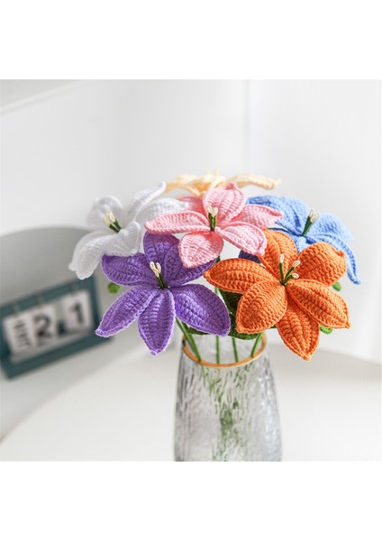 El Örgüsü Zambak Anneler Günü Hediyesi Lale Gül Tığ Işi Çiçekler Yapay Çiçek Buketi Ev Yapımı Masaüstü Dekor Hediyesi (Yurt Dışından)