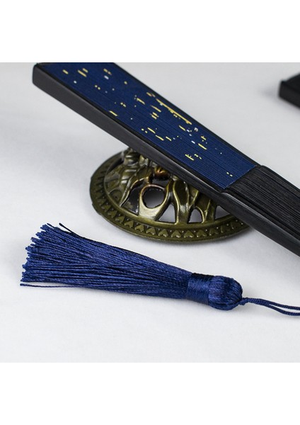 Klasik Yıldızlı Ipek Katlanır Yelpaze, Çin Japon Kumaş Bambu Katlanır Dans El Yelpazesi (Siyah) (Yurt Dışından) modelleri