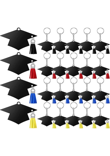 24 Adet Mezuniyet Kepi Charm Anahtarlık Kolye Püsküllü Anahtarlık Parti Hediyesi 2023 Mezuniyet Sınıfı Hediyeleri (Yurt Dışından)