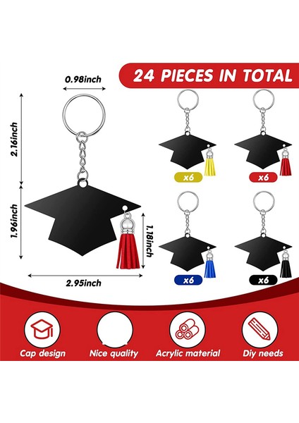 24 Adet Mezuniyet Kepi Charm Anahtarlık Kolye Püsküllü Anahtarlık Parti Hediyesi 2023 Mezuniyet Sınıfı Hediyeleri (Yurt Dışından) indirimleri