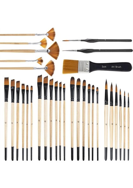 32 Adet Suluboya Boya Fırçası Şablon Fırçası Ince Kalem Fırçası Suluboya Guaj Yağlıboya Minyatürleri Için (Yurt Dışından)