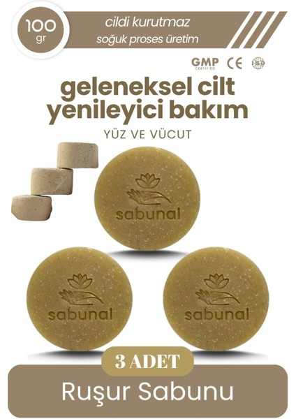 Ruşur Taşı Sabunu 3 Adet - Geleneksel Bakım İçin Bitkisel Temizlik Sabunu