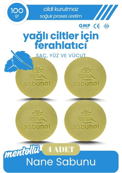 Mentollü Nane Sabunu 4 Adet - Ferahlatıcı Yağlı Cilt ve Saç Temizleme Sabunu
