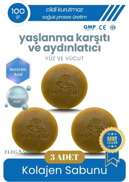Kolajen Sabunu 3 Adet - Hyaluronik Asit ve Kojik Asit İçerikli Anti-Aging Sabun