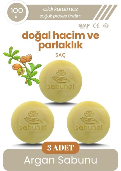 Argan Yağı Sabunu 3 Adet - Parlak ve Hacimli Saçlar İçin Doğal Sabun