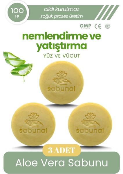 Aloe Vera Sabunu - Nemlendirici ve Yatıştırıcı Bitkisel Sabun 3 Adet