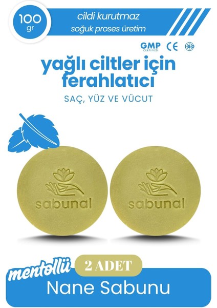 Mentollü Nane Sabunu 2 Adet - Ferahlatıcı Yağlı Cilt ve Saç Temizleme Sabunu