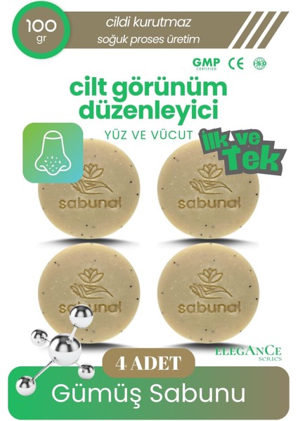 Gümüş Sabunu 4 Adet - Cilt Görünüm Düzenleyici ve Gözenekli Hassas Ciltler İçin Sabun