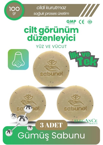 Gümüş Sabunu 3 Adet - Cilt Görünüm Düzenleyici ve Gözenekli Hassas Ciltler İçin Sabun