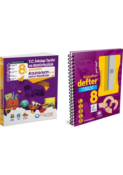 Çanta 2025 8. Sınıf Inkılap Tarihi Etkinlikli Kazanım Soru Bankası + Defter Seti 2 Kitap