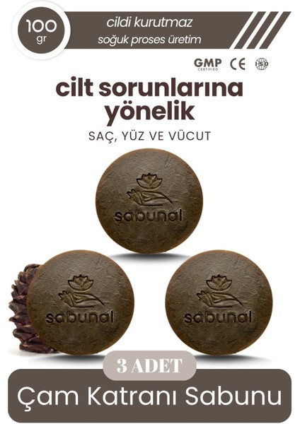 Çam Katranı Sabunu 3 Adet - Hassas Ciltler İçin Doğal Bakım Sabunu