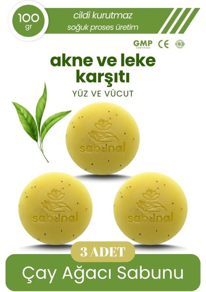 Çay Ağacı Sabunu 3 Adet - Ferahlatıcı ve Arındırıcı Cilt Bakım Sabunu